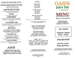 Oasis Juice menu