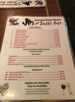 Jin Japanese Steak House And Lounge menu