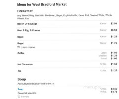 West Bradford Market menu