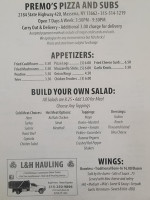 Premo's Pizza And Subs menu