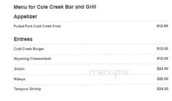 Cole Creek Bar Grill menu