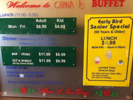 China E Buffet menu