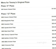 Tommy's Original Bistro Pizzeria menu