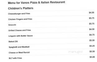 Vanos Pizza Italian menu