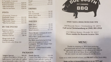 Due South Bbq menu