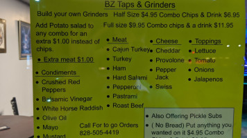 Bz Taps Grinders menu