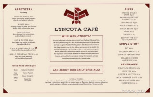 Lyncoya Cafe menu