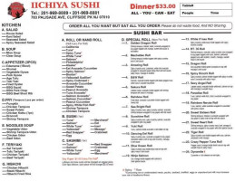 Iichiya Sushi menu