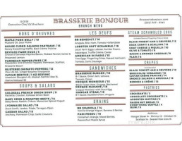 Brasserie Bonjour menu