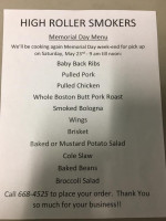 High Roller Smokers Bbq menu