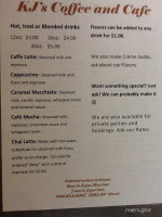 Kj's Coffee Cafe menu