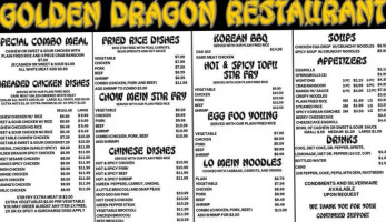 Golden Dragon menu