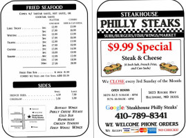 Steakhouse Philly Steaks menu
