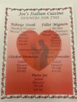 Joe's Italian Cuisine menu