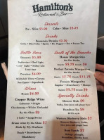 Hamilton's Restaurant Bar menu
