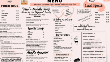 The Theo Thai Bistro menu