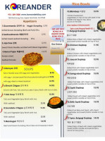 Koreander Fusion Cafe menu