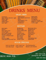 Celtic Irish Pub menu