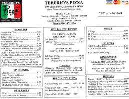 Teberio's Pizza Pub menu