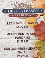 Tony's Delicatessen menu