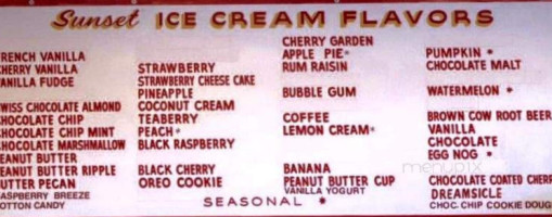 Sunset Ice Cream Parlor menu