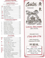 Canton Chinese menu