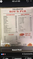 Roy's Pub menu