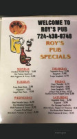 Roy's Pub menu