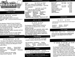 Meadows Frozen Custard menu