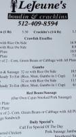 Lejeune’s Boudin Cracklins menu