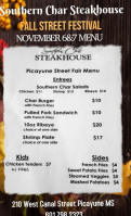 Southern Char Steakhouse menu