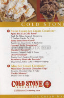 Cold Stone Creamery menu