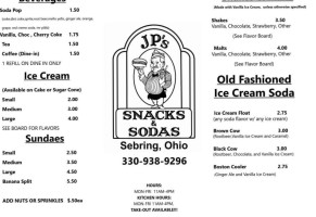 Jp's Snacks And Sodas menu