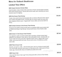 Outback Steakhouse menu