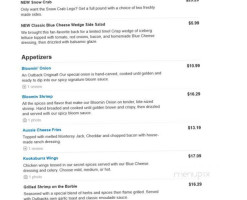 Outback Steakhouse menu