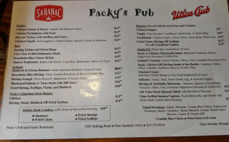 Packy's Pub menu