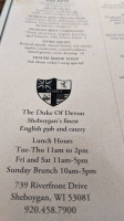 The Duke Of Devon menu