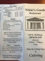 Nikki's Greek menu