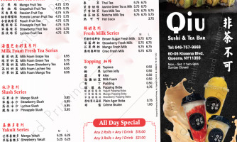 Qiu Sushi And Tea menu