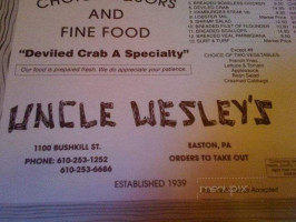 Uncle Wesley's Cafe menu