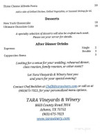 Tara Winery menu