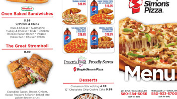 Simple Simon's Pizza menu