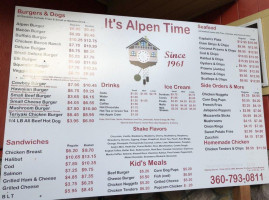 Alpen Drive-in menu