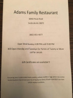Adams Family menu