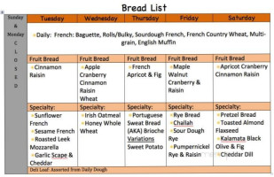 Bell Street Bakery menu
