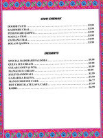 Chai Chenak menu