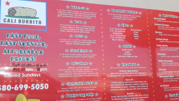 Cali Burrito menu