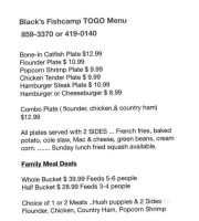 Black's Seafood menu