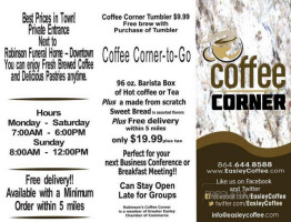 Coffee Corner menu