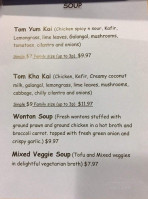 Prosser Thai Bistro menu